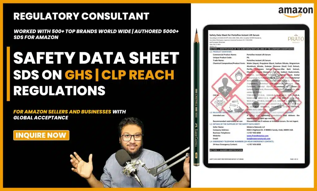 Safety Data Sheet on EU and GHS CLP REACH Regulations amazon ecommerce business